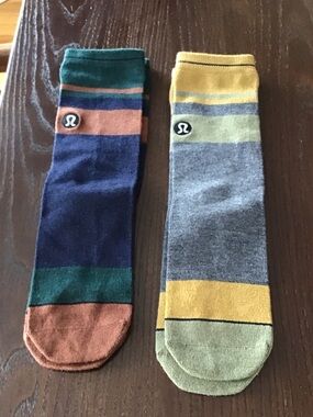 NWOT Lululemon Women’s Striped Crew Socks - Green/Blue and Yellow/Gray 2 pairs